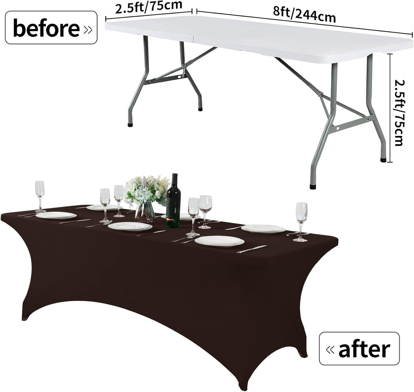 Spandex Table Cover for 8FT or 4ft or 6ft Table Universal Fitted Stretch Tablecloth for Party, Banquet, Wedding and Events-Chocolate