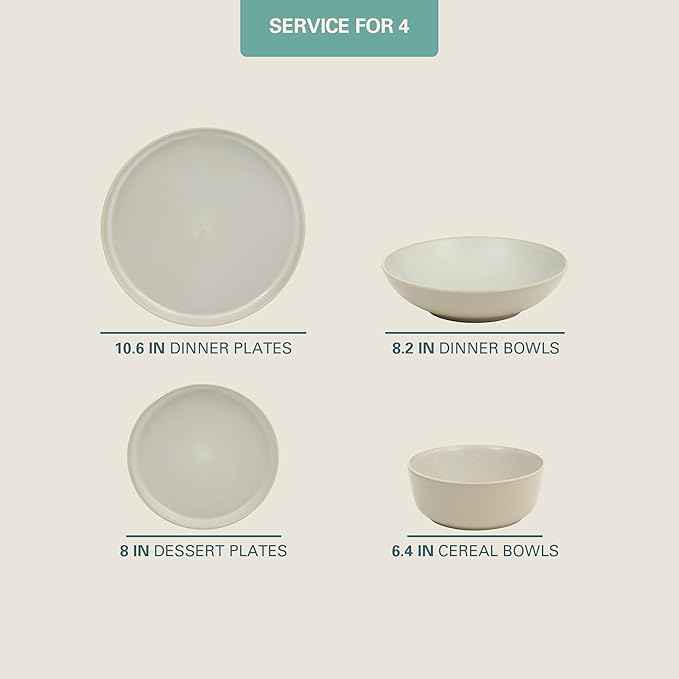 Gibson Elite Tribeca Loft 16-Piece Dinnerware Set – Matte Cream and White Reactive Glaze Stoneware, Double Bowl Round Plates and Bowls – Modern Neutral Tableware for 4, Dishwasher & Microwave Safe