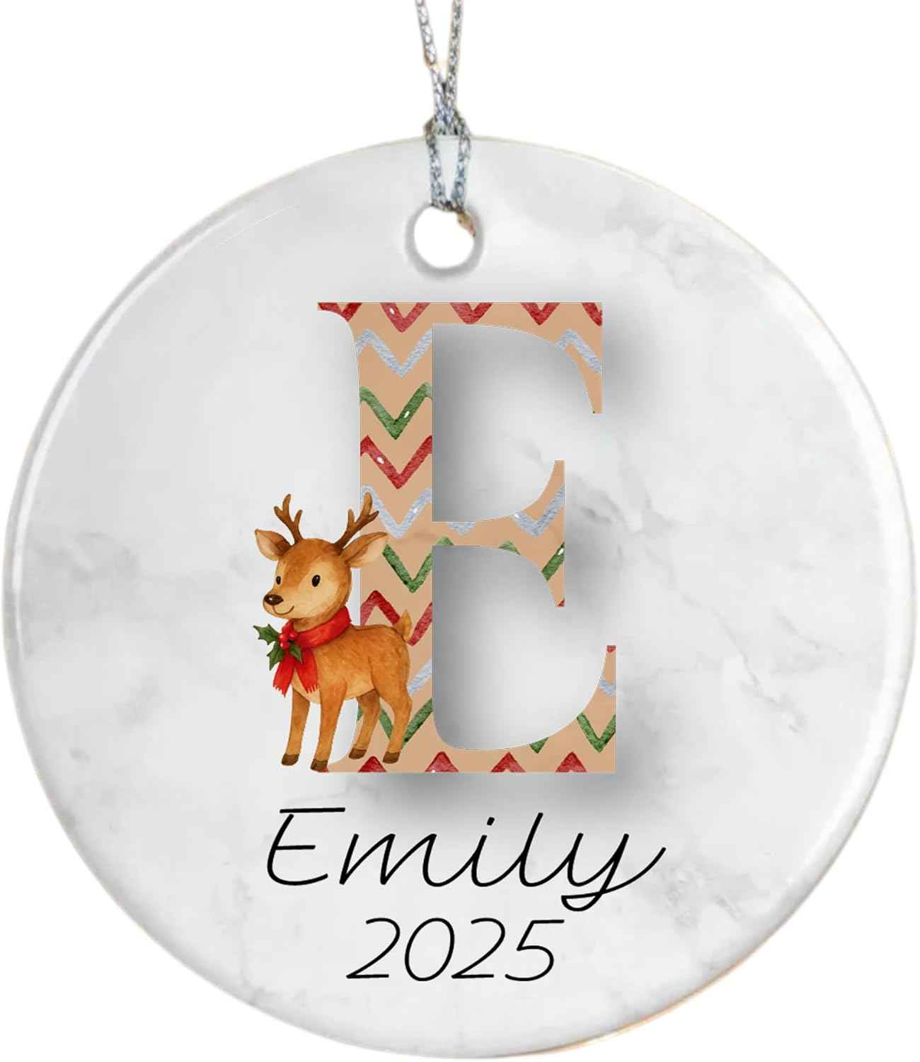 Personalized Christmas Ornament 2025 – Custom Initial Ceramic Ornament with Name and Year – Family Keepsake Monogram Holiday Decoration Gift