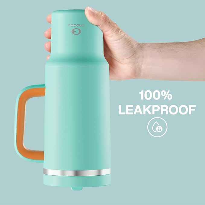 ENCOOL 40 oz Tumbler with Handle and Straw: Stainless Steel Insulated Tumbler Keeps Cold for 24 Hours, Leakproof Travel Cup Fits in Cup Holder and BPA-Free,Soft Cyan