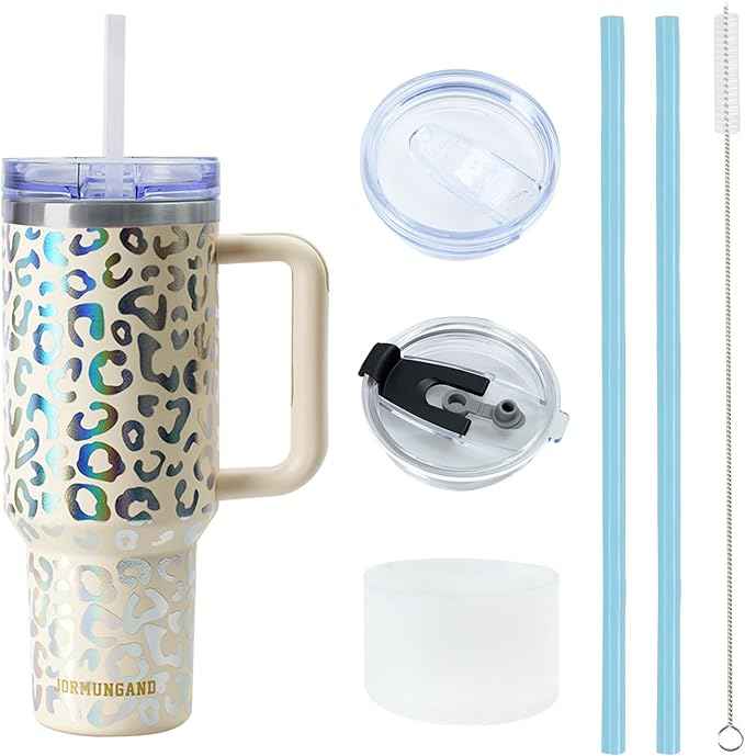 Jormungand 40 oz Tumbler with Handle and Straw, Vacuum Insulated Stainless Steel Cup & Water Bottle, Leakproof Lid, BPA-Free, Cup Holder Friendly for Travel, Keeps Drinks Hot & Cold White