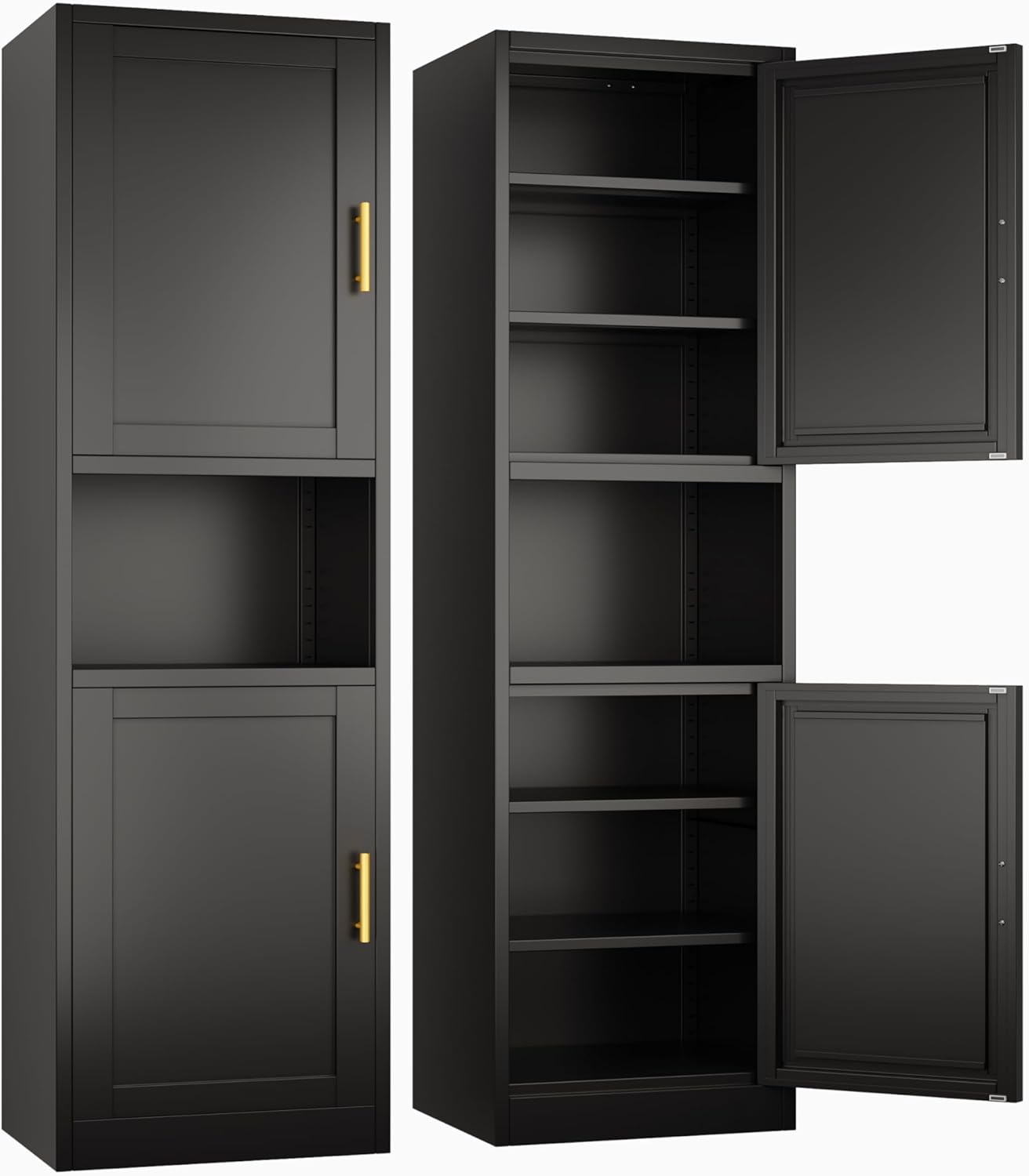 Tall Narrow Storage Cabinet 66.93" H Tall Bathroom Cabinet Metal Pantry Cabinets, 4 Adjustable Shelves for Kitchen, Home Office, Living Room, Dinning Room (20 inches Wide Black)