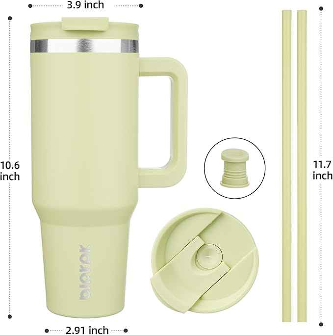 BJPKPK Tumbler With Handle 40 oz Stainless Steel Insulated Tumbler With Lid And Straw For Water Or Ice Coffee,Macaron Green