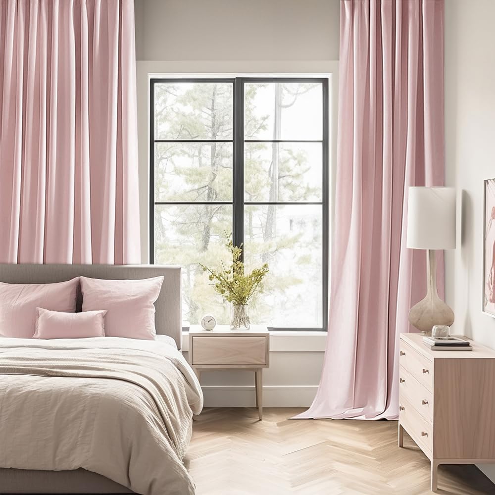 MIULEE Baby Pink Back Tab Blackout Curtains 108 Inch Long 2 Panels Set for Living Room Bedroom Privacy, Rod Pocket/Pinch Pleated Extra Long Thermal Insulated Room Darkening Light Blocking Drapes