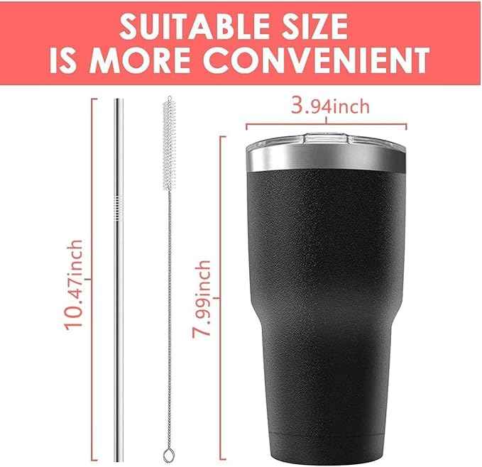 30oz Stainless Steel Travel Mug with Lid, Double Wall Vacuum Insulated Bulk Tumbler with Straws, Powder Coated Coffee Cup Suitable for Vehicle Cup Holders