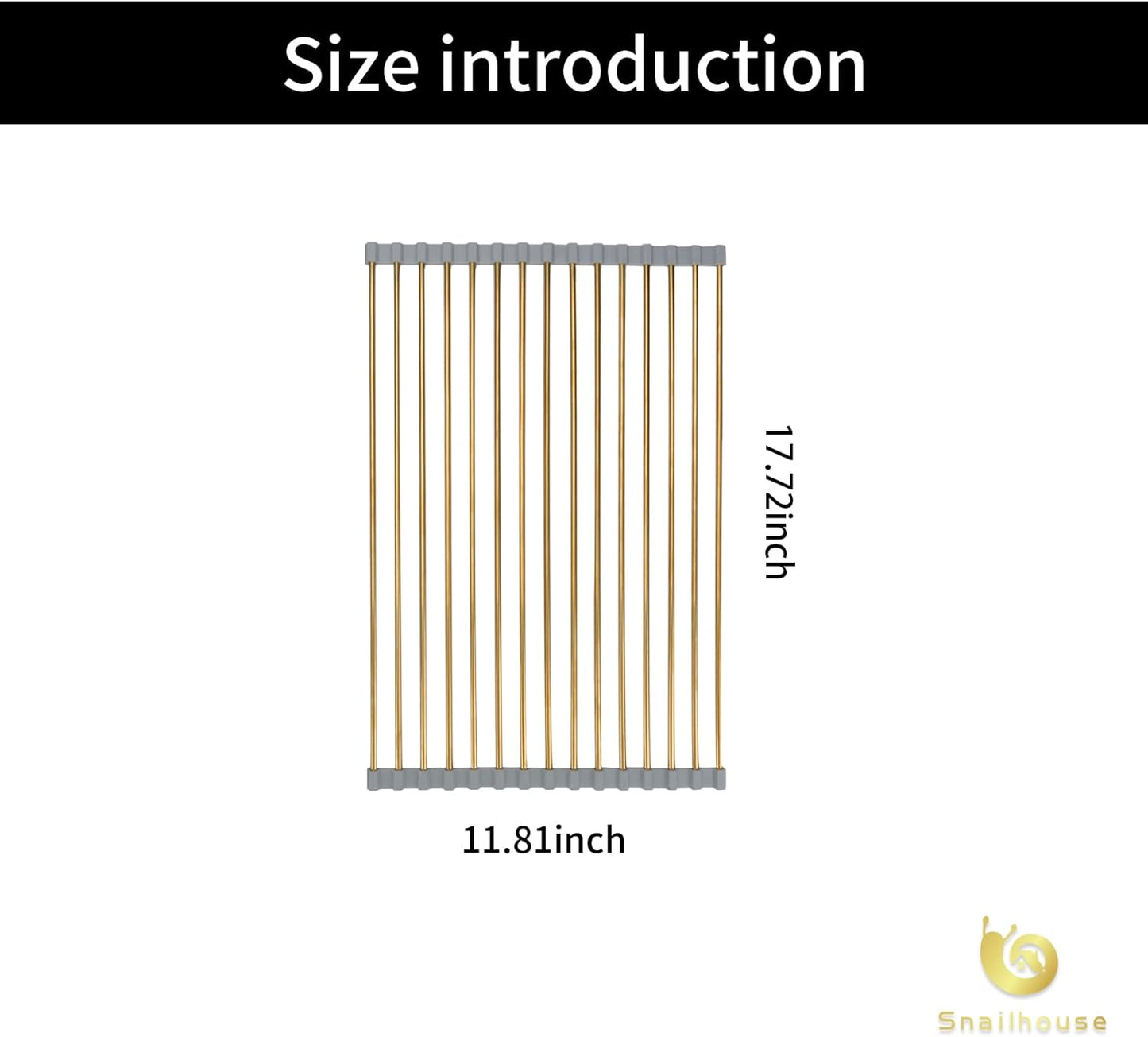 Snailhouse Roll Up Dish Drying Rack, Stainless Steel Dish Drainer Over The Sink with Anti-Slip Silicone for Kitchen Counter, Gold (17.8 x 11.8 in)