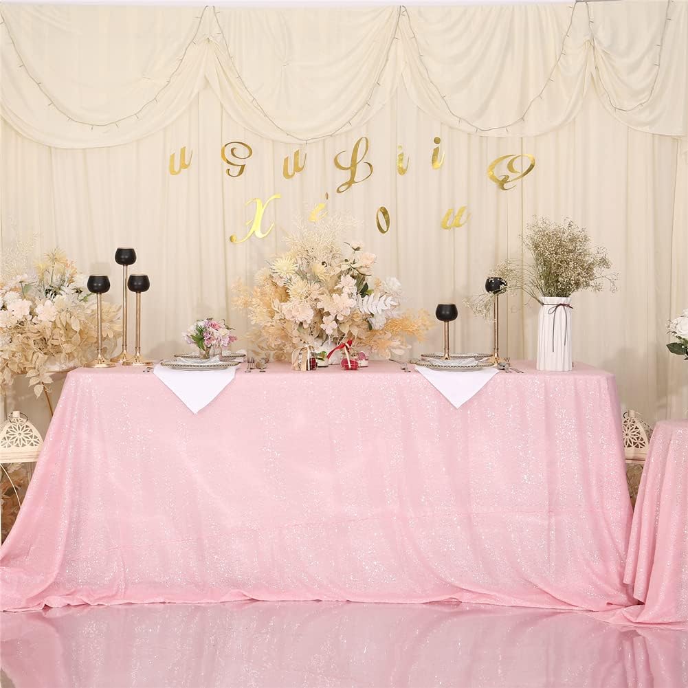 SquarePie Sequin Tablecloth 60 x 120 Inch Pink Sparkly Table Linen for Wedding Party