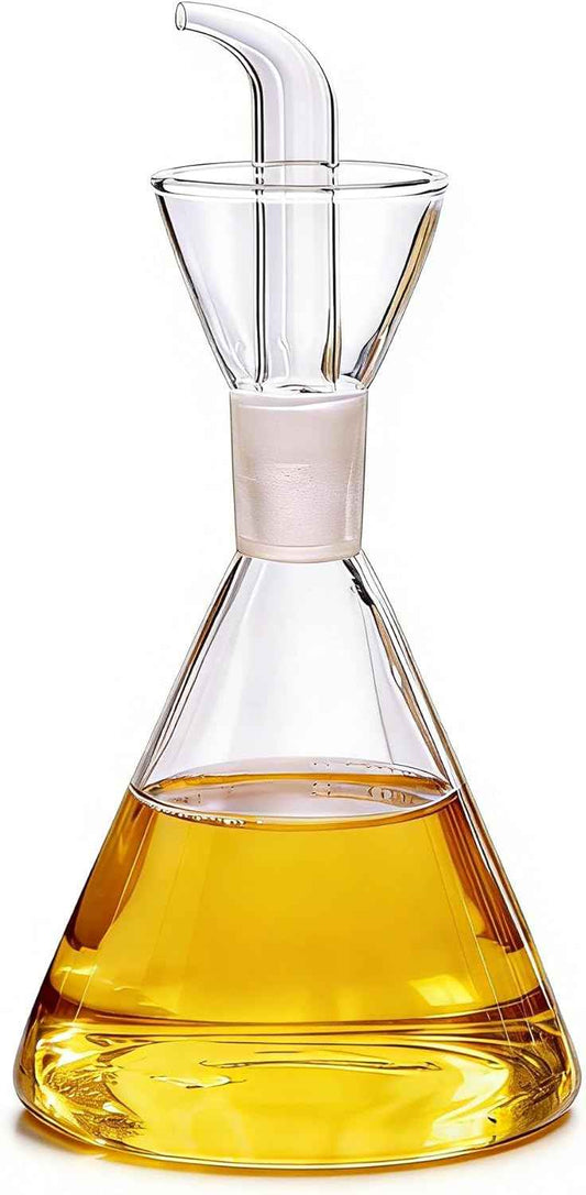 ELETON Conical 8 oz Glass Oil Dispenser – No Drip Olive Oil Cruet with Leak-Proof Spout, Easy-Fill Wide Mouth, Borosilicate Bottle for Kitchen & BBQ