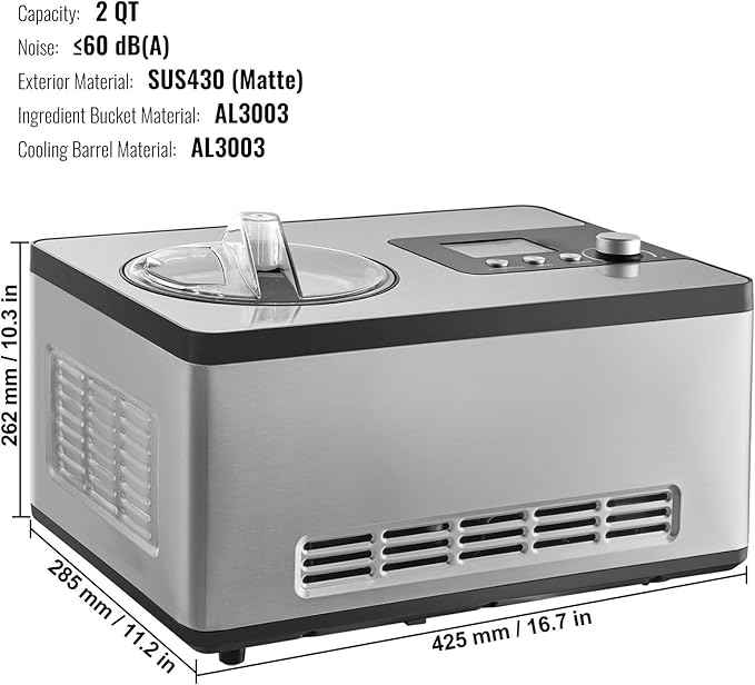 Automatic Ice Cream Maker with Built-in Compressor, 2 Quart Capacity, No Pre-freezing required - Stainless Steel Electric Sorbet Machine, 3 Modes Gelato Maker with LCD Display & Timer - Silver Finish