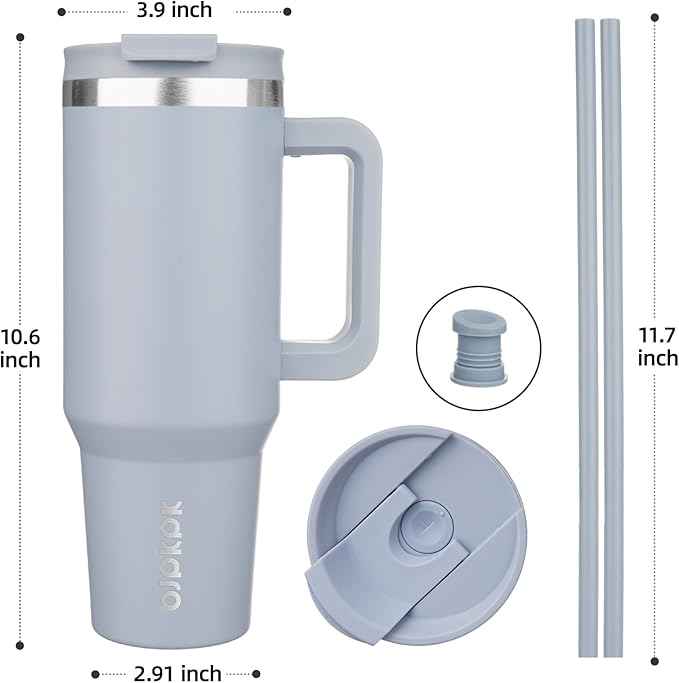 BJPKPK Tumbler With Handle And Straw 40oz Insulated Tumbler Cups With Lid Stainless Steel Travel Coffee Mug,Modern Blue