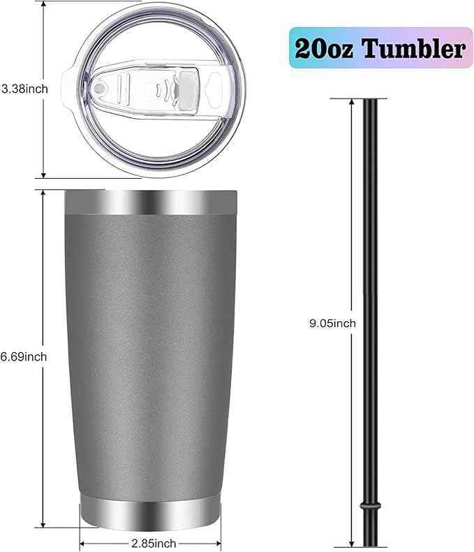 VEGOND 20oz Tumbler with Lid and Straw Stainless Steel Tumbler Cup Bulk Vacuum Insulated Double Wall Travel Coffee Mug Powder Coated Coffee Cup, Grey, 12 Pack
