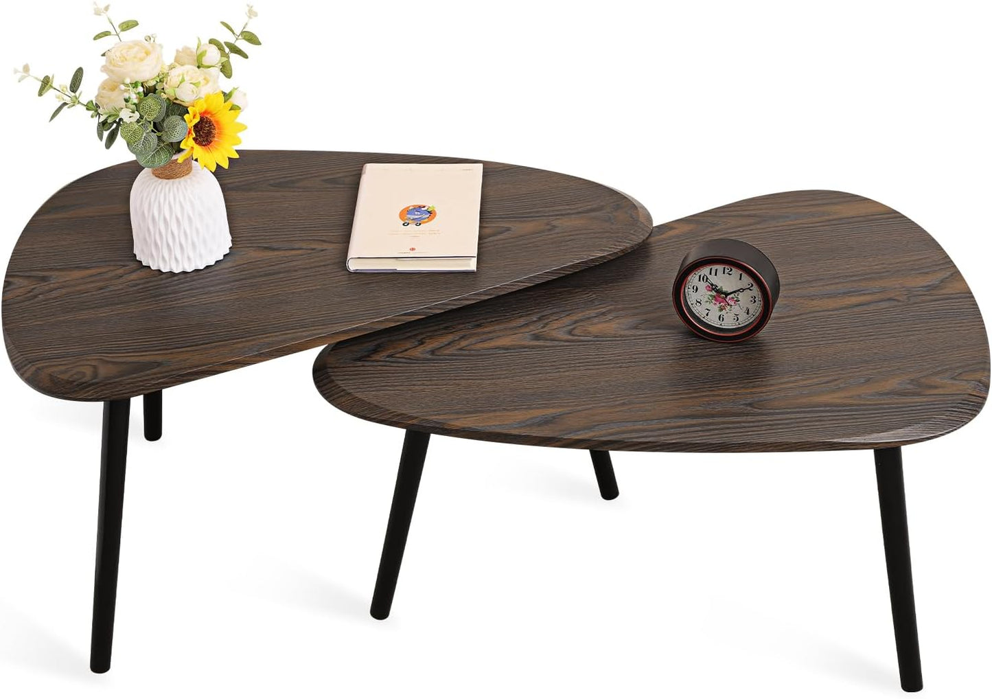 Nesting Coffee Table Set of 2 Side Set Wooden Tables Living Room Bedroom Apartment Modern Industrial Simple Nightstand,Walnut 32" D x 20" W x 18.5" H