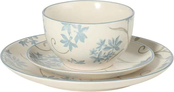 Gibson Home Admiral Hall 12-Piece Matte Stoneware Dinnerware Set – Dinner Plates, Salad Plates & Bowls with Blue Floral Pattern, Durable Everyday Dish Set, Microwave & Dishwasher Safe