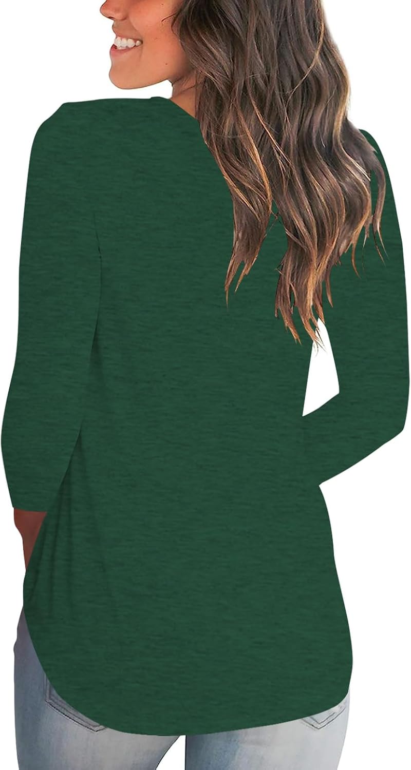 Tobrief Women's Long Sleeve V-Neck Shirts Fall Graphic Tees Loose Casual T-Shirt