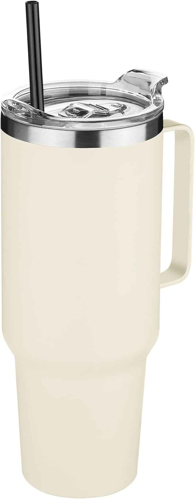 HASLE OUTFITTERS 40 oz Stainless Steel Tumbler with Handle, Vacuum Insulated Tumblers Bulk, Reusable Double Wall Travel Coffee Mug, Durable Powder Coated Water Bottle(Beige, 1)