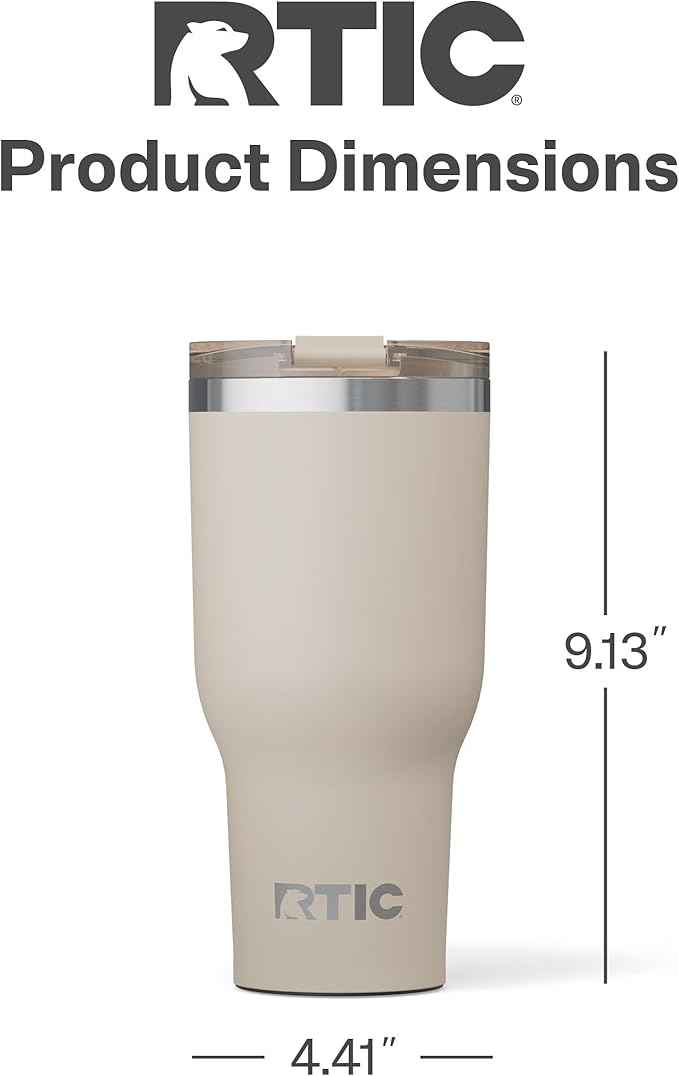 RTIC 40oz Essential Tumbler with Lid, Ceramic Lined, Insulated, Stainless Steel, Metal, Double Wall Vacuum-Insulation, Travel Cup for Iced Coffee, Tea, Hot and Cold Drink, Beach