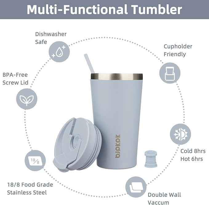 BJPKPK 18oz Stainless Steel Insulated Tumbler With lid And Straw Travel Coffee Thermal Tumblers Cup For Women And Men,Modern Blue