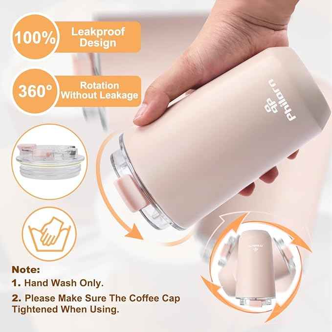 PHILORN Pink Coffee Tumbler - 12 OZ Insulated Coffee Mug With Lid, Leak Proof Thermo Cup for Hot and Iced Drinks, Stainless Steel Vacuum Pink Cup with Double Wall