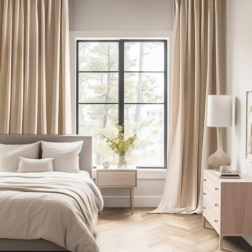 MIULEE Beige Back Tab Blackout Curtains 72 Inch Length 2 Panels Set for Living Room Bedroom Privacy, Rod Pocket/Pinch Pleat Thermal Insulated Room Darkening Pleated Light Blocking Drapes