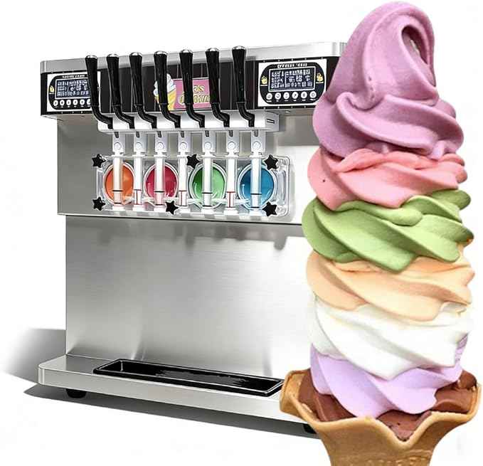 17 Gal/H Commercial Soft Ice Cream Machine,Heavy Duty 4+3 Mixed Flavors Frozen Yogurt Soft Serve Ice Cream Maker,3800W Serve Yogurt Maker,For Restaurant Snack Bar
