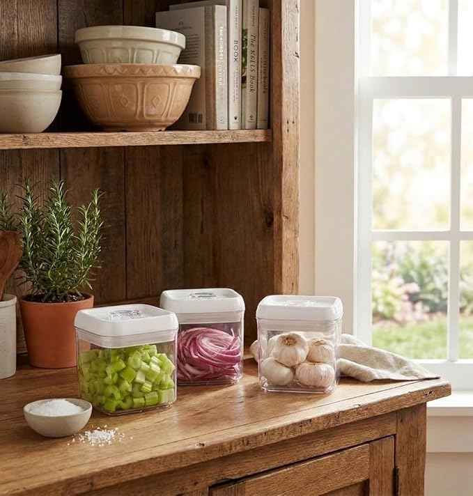 Felli Flip Tite Food Storage Container 4" Medium Size Airtight Lid Lock Top, Stackable Kitchen Canister for Space Saving, Pantry Fridge Cupboard Organizer, Spice Seasoning Pet Treats Snack (0.5 qt)