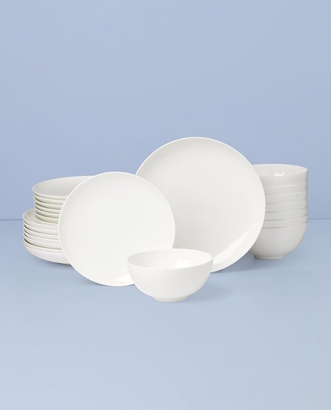 Lenox Dinnerware Sets, Studio 1414 Coupe 24-Piece Dinnerware Set, Service For 8, Bone China Material, Dishwasher Safe, Microwave Safe, Bowls, Plates And Bowls, Dinner Dishes, Plates (White, 24 Piece)