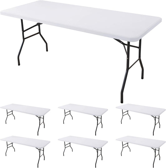 Spandex Table Cover Fitted 4ft Rectangular Tables-6 Pack White Stretch Table Clothes-Stretchable Elastic Folding Tablecloth for Outdoor Picnic Camping Dining Room Patio Kitchen Banquet Party