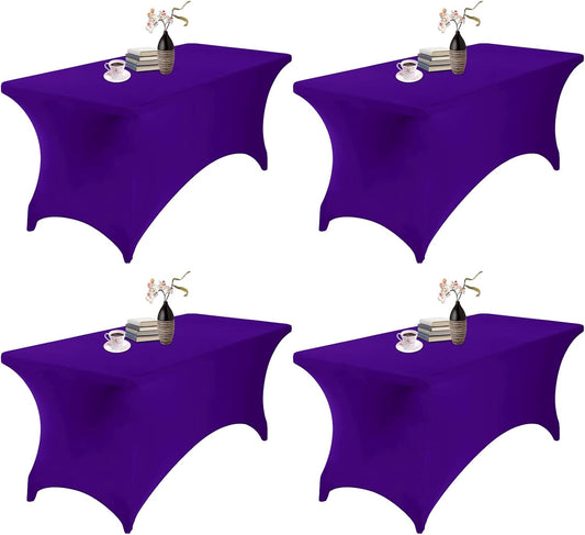 4Pack Spandex Waterproof Table Covers 6ft，Spandex 6ft Waterproof Table Cover for Party,Wedding, Banquet, and Events(Purple)