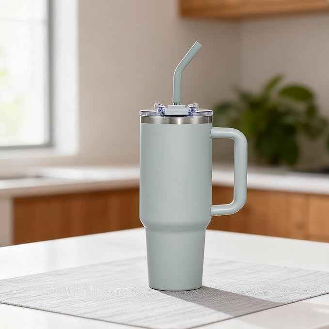 COKTIK 40 oz Tumbler With Handle and Straw, Insulated Tumbler With Leakproof Lids, Stainless Steel|BPA-Free, Cold for 24 H (Shale)