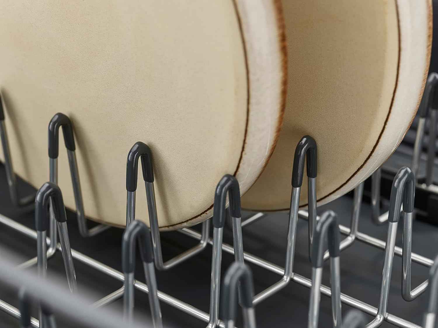 Joseph Joseph Extendable Dish Drying Rack with Dual Parts - Stainless Steel, Non-Scratch, Movable Utensil Drainer & Drainage Spout, Gray