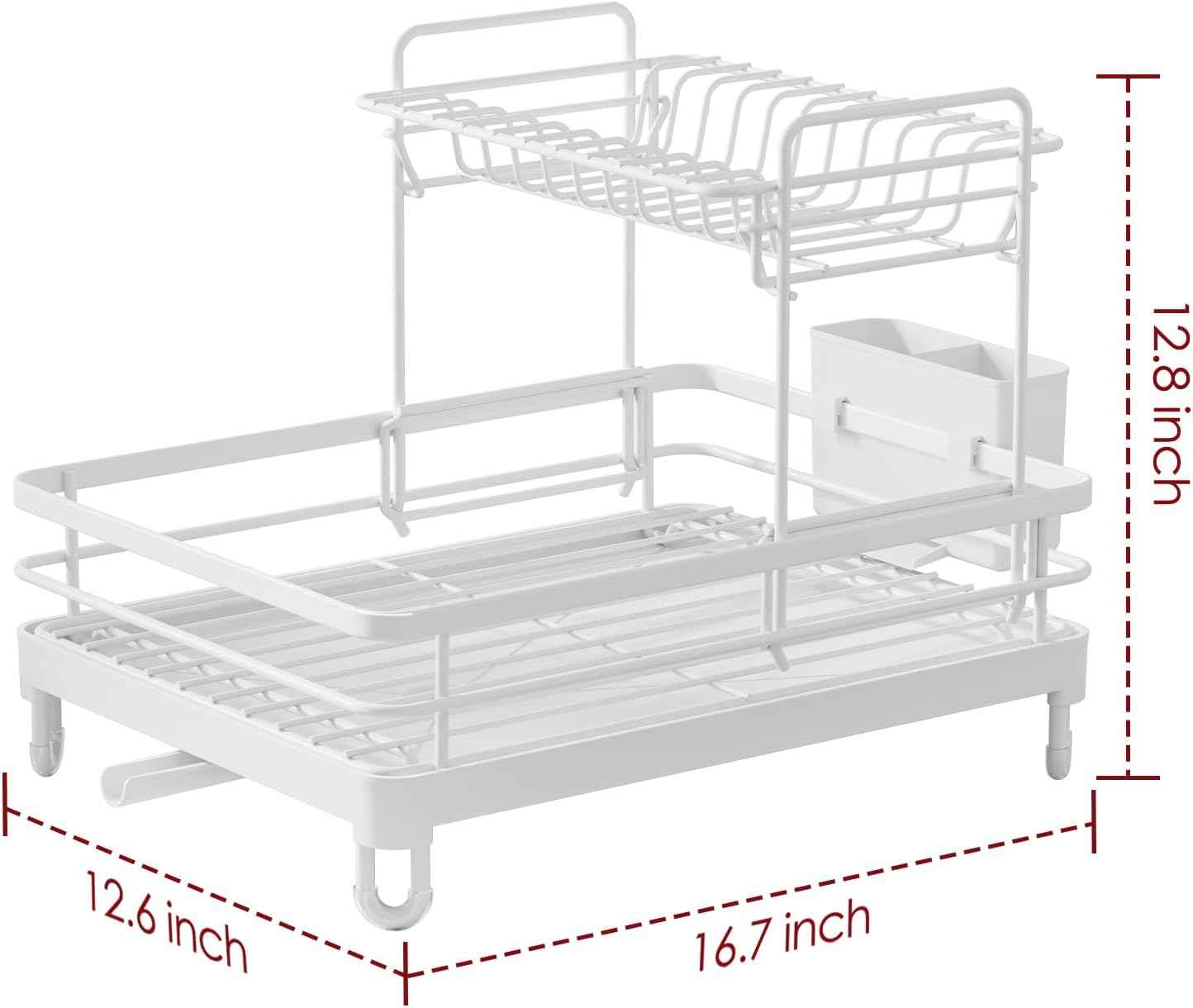 Sakugi Dish Drying Rack - X-Large Stainless Steel Dish Rack for Kitchen Counter, 2-Tier Kitchen Organizers and Storage for Dishes, Bowls, Cutlery, White