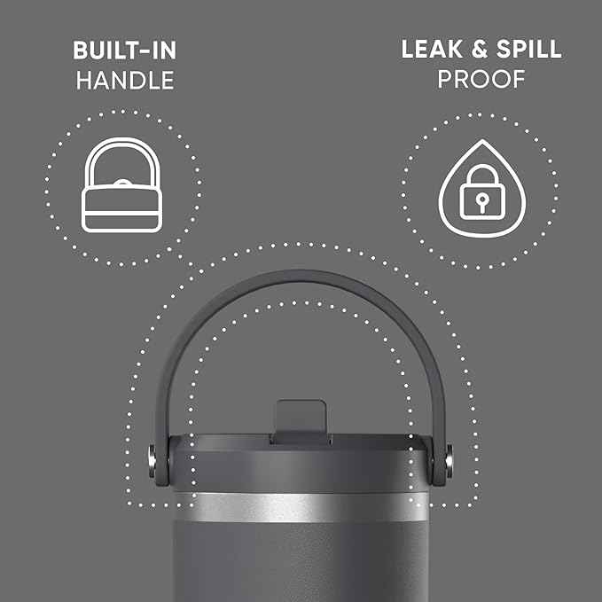 Hydrapeak Nomad 32 oz Tumbler with Handle and Straw Lid, Leakproof, Double Insulated, 32oz Cup, Stainless Steel | Grey Matter