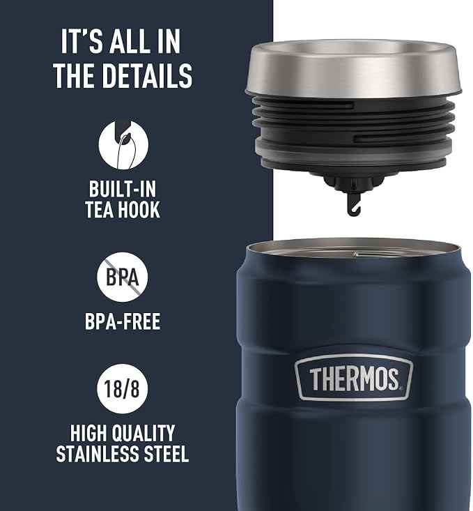 THERMOS Stainless King Vacuum-Insulated Stainless Steel Tumbler - 16oz, Midnight Blue - Insulated Coffee Tumbler for Hot & Cold Drinks - Leak-Proof & Sweat-Proof for Commuting & Traveling