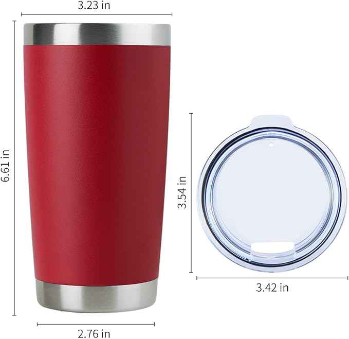 DOMICARE 20oz Stainless Steel Tumbler Bulk with Lid, Double Wall Vacuum Insulated Travel Mug, Powder Coated Coffee Cup, Powder Red, 12 Pack