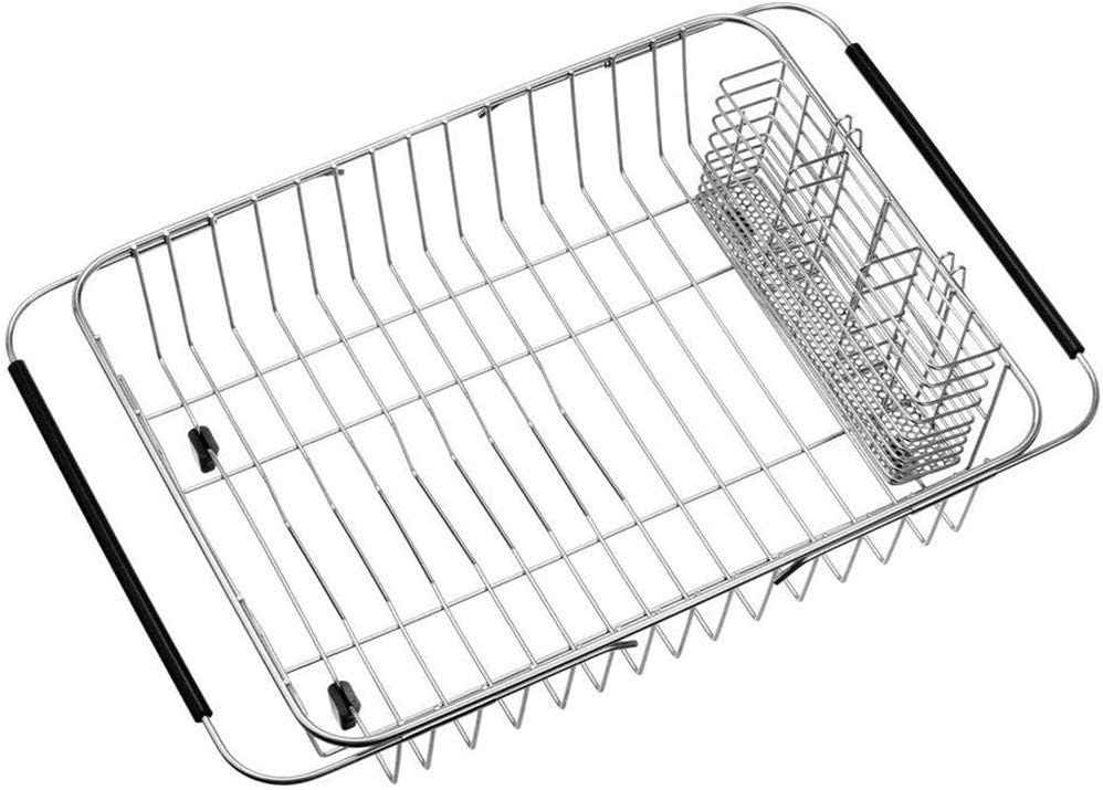 SANNO Dish Drying Rack with Stainless Steel Utensil Holder Large Dish Rack Drainer Drain Expandable Shelf Dish Rack in Sink or Over Sink or On Counter Rustproof Stainless Steel