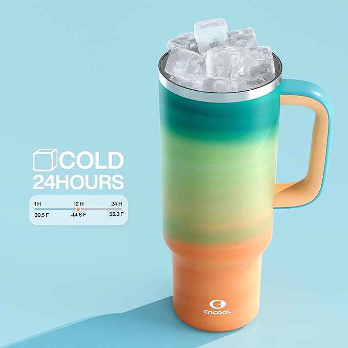 40 oz Tumbler with Handle and Straw: Stainless Steel Insulated Tumbler Keeps Cold for 24 Hours, Leakproof Travel Cup Fits in Cup Holder and BPA-Free, Avenue