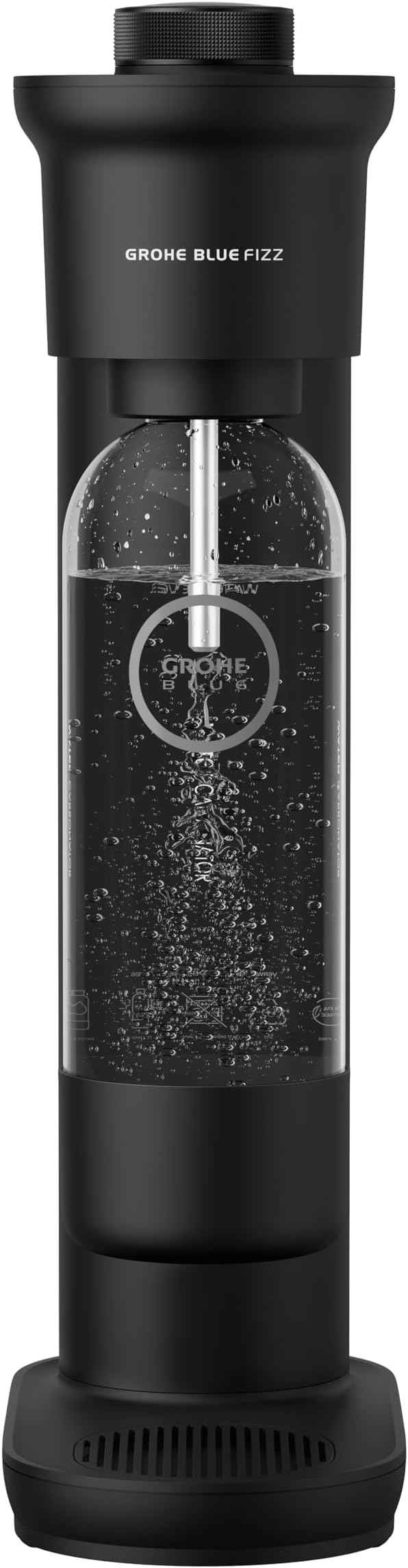 GROHE Blue Fizz Water Carbonator with One-Push Carbonization, CO₂ Not Included, Water Bottle 850ml BPA-Free, Stainless Steel Injection Nozzle, Black, 31943K00
