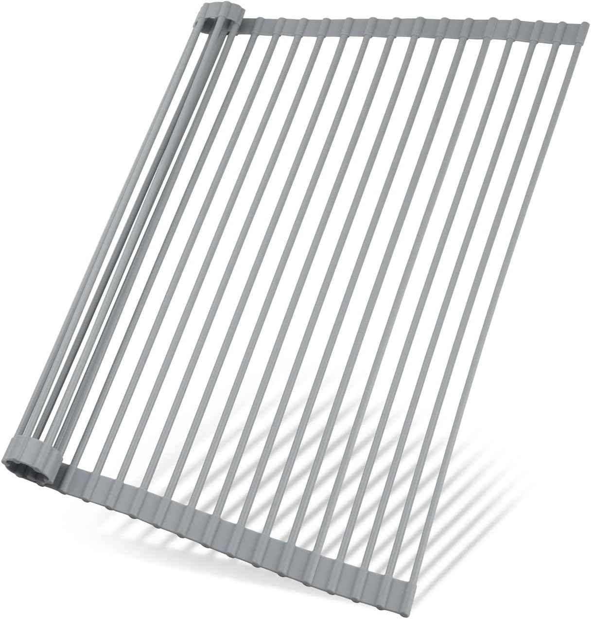 SAOSHYPEI Roll Up Dish Drying Rack,Over The Sink Dish Drainer Anti-Slip Dish Racks for Kitchen Counter,Silicone Coated Steel Multipurpose Space Saving for Kitchen,20.5" x 13.1", Grey