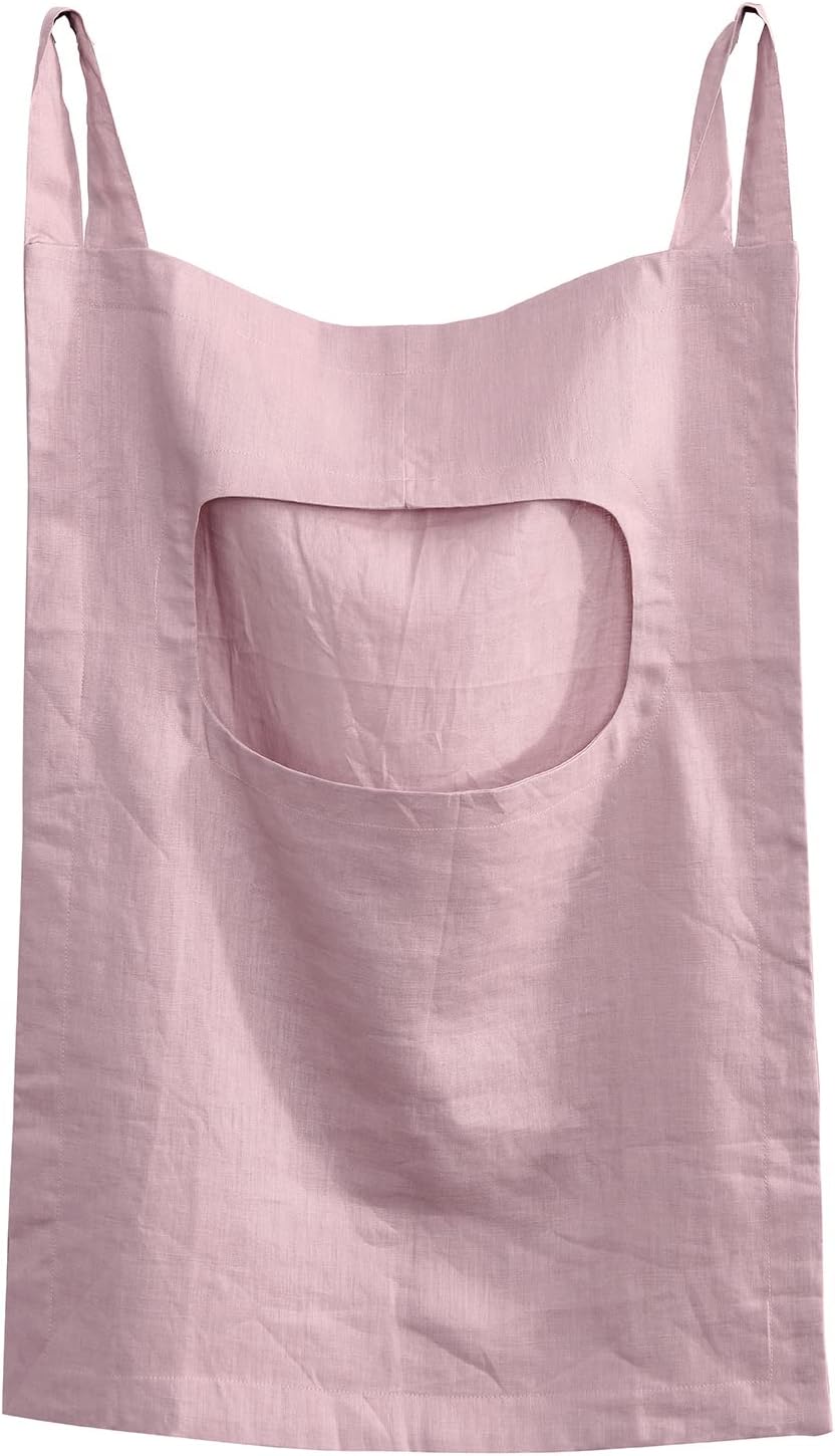 Amazhiyu 100% Linen Door Hanging Laundry Hamper Bag, 19x27 Inches Pink