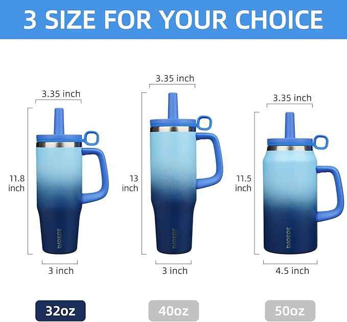 BJPKPK 32oz Stainless Steel Insulated Tumbler with Handle and Straw Travel Coffee Mug Thermal Cups with Lid,Sky