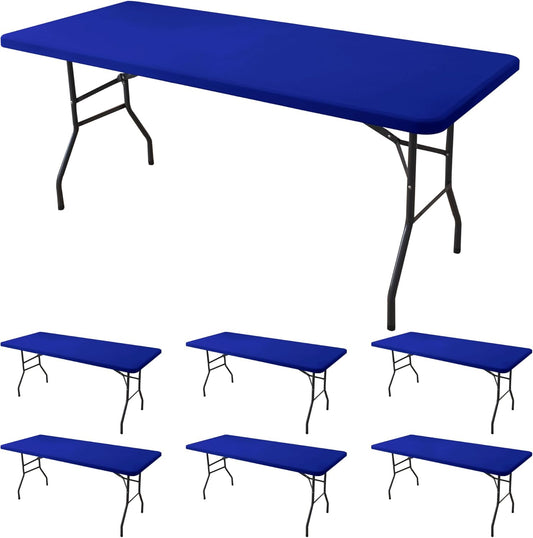 Fitted Tablecloth for 8 Foot Rectangle-6 Pack Royal Blue Elastic Outdoor Picnic Table Cover-Spandex Stretch Folding Table Cloths 8ft for Camping Dining Room Patio Kitchen Banquet Party