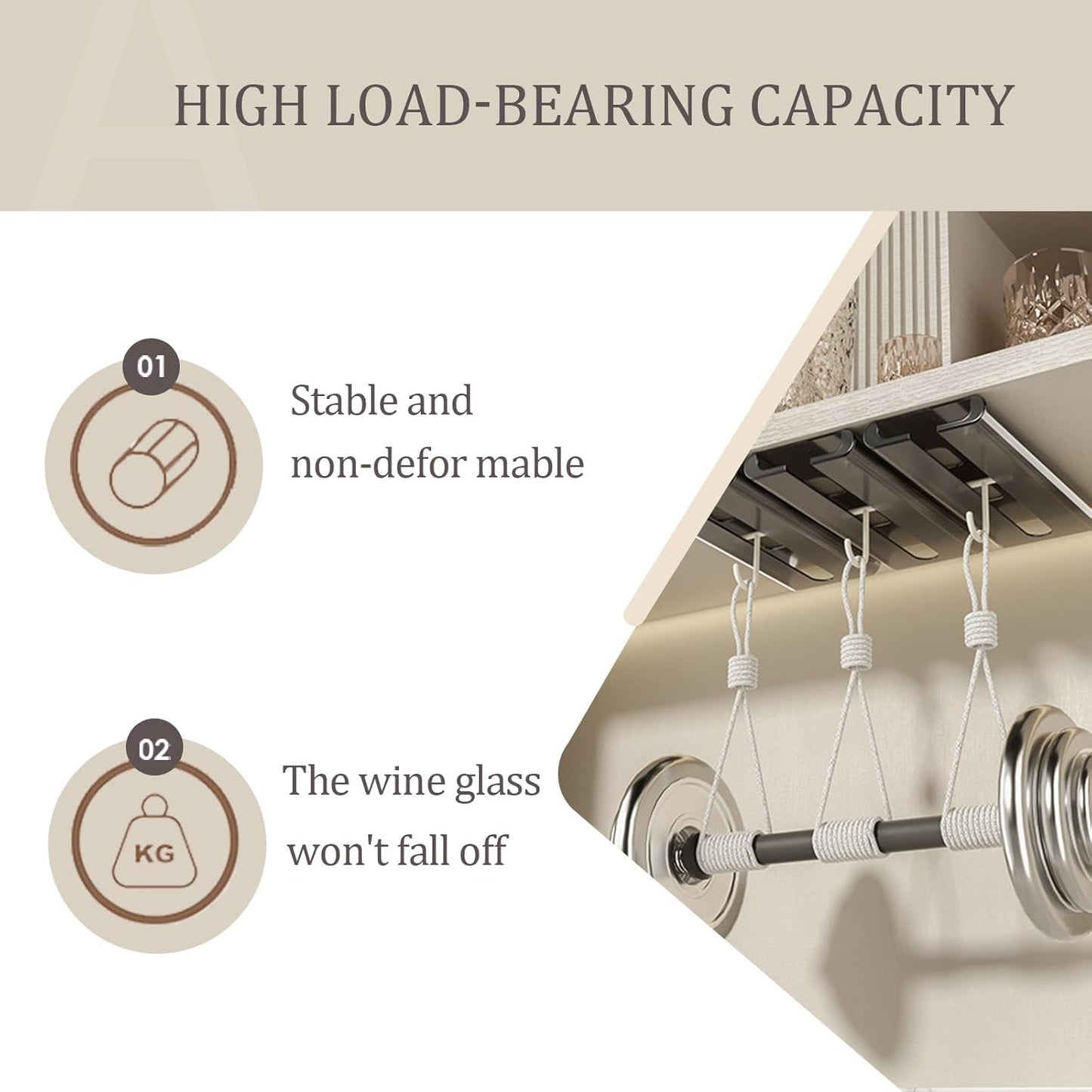 Wine Glass holder, 2Pack Wine Glass Rack, Punch-free Wine Glass Holder Under Cabinet, Stemware Rack for Kitchen and Bar (Grey)