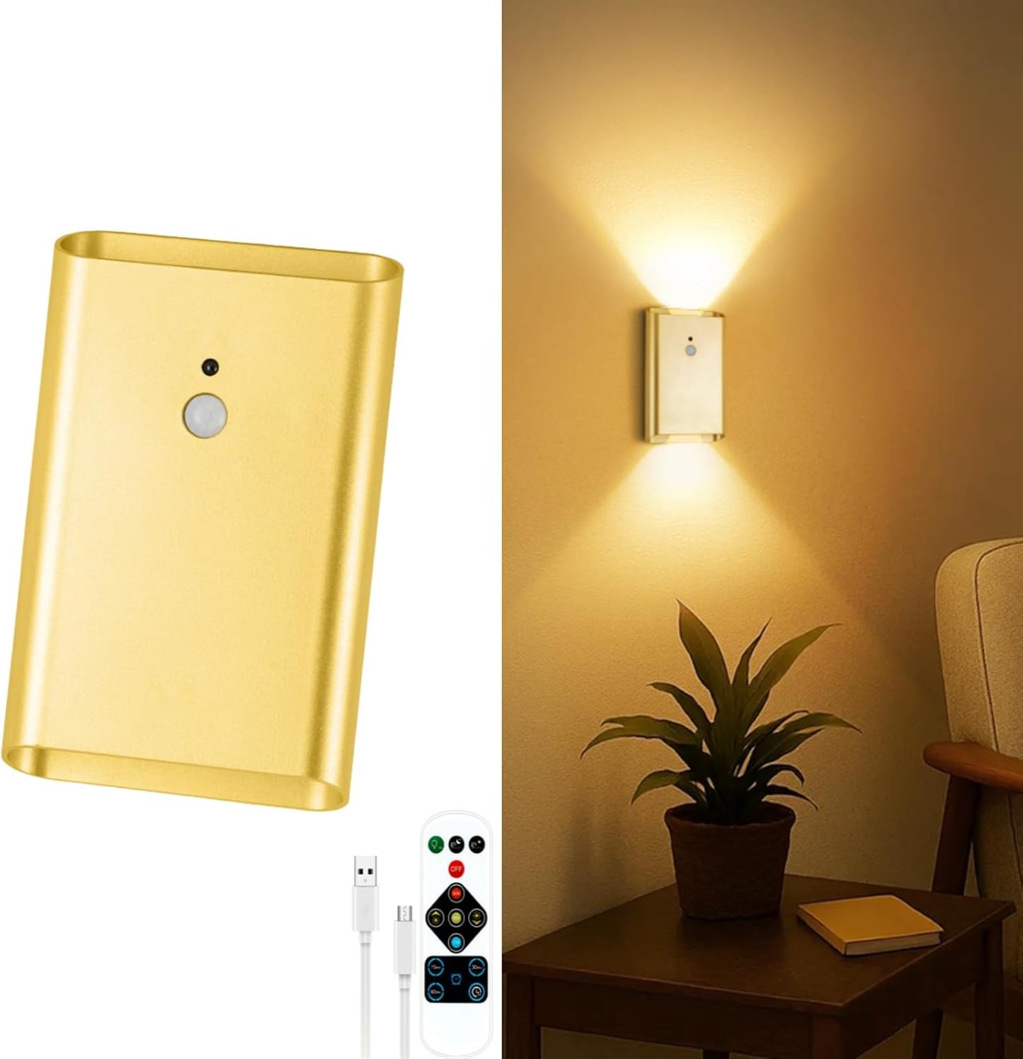 Battery Operated Wall Sconce Light: 5000mAh Rechargeable Motion Sensor Night Light 3 Colors Wireless Sconce Magnetic Closet Lights Motion Sensor Stair Light Indoor LED Wall Light for Bedroom Hallway