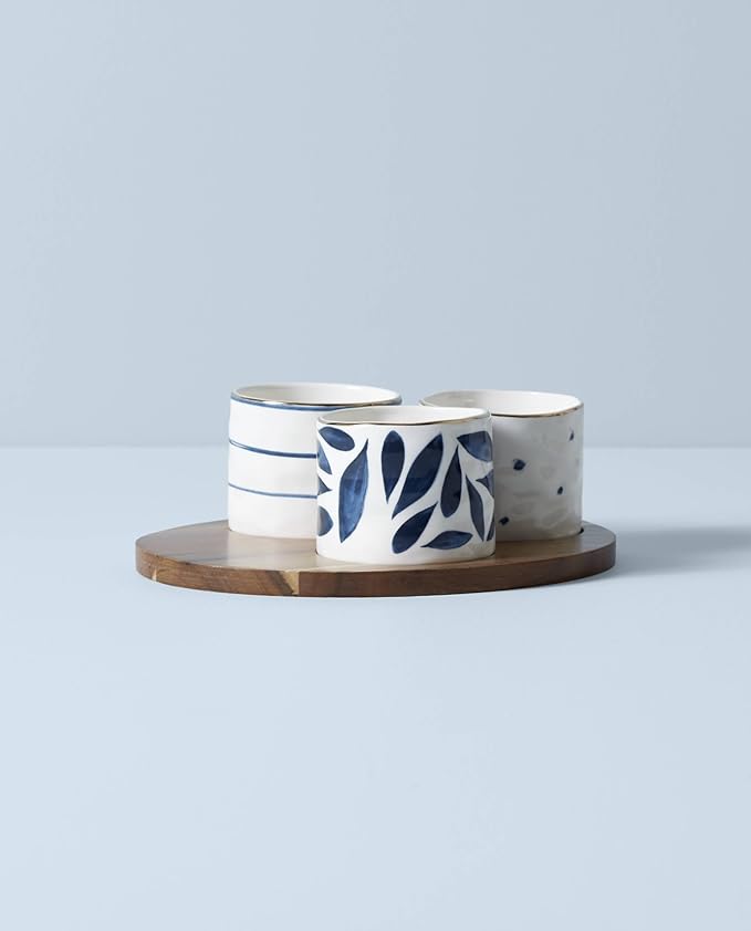 Lenox Blue Bay 4-Piece Snack Bowl & Tray Set, 2.10 LB