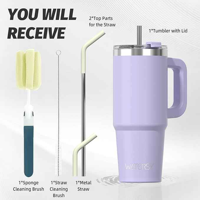 30 oz Tumbler with Handle,Tumbler with Lid and Straw,Double Wall Insulated Cup Stainless Steel Travel Mug(Cold for 34 Hours),Water Bottle for Iced Tea,Coffee,Cold Beverages(Purple)
