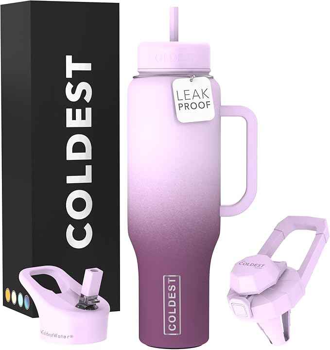 Coldest Tumbler with Handle and Straw - 100% Leak Proof Insulated Tumbler with Lid and Straw (3 Lids) - Stainless Steel Tumblers for Women & Men - Cup Holder Friendly Base, 46 oz (Tasty Lolipop)