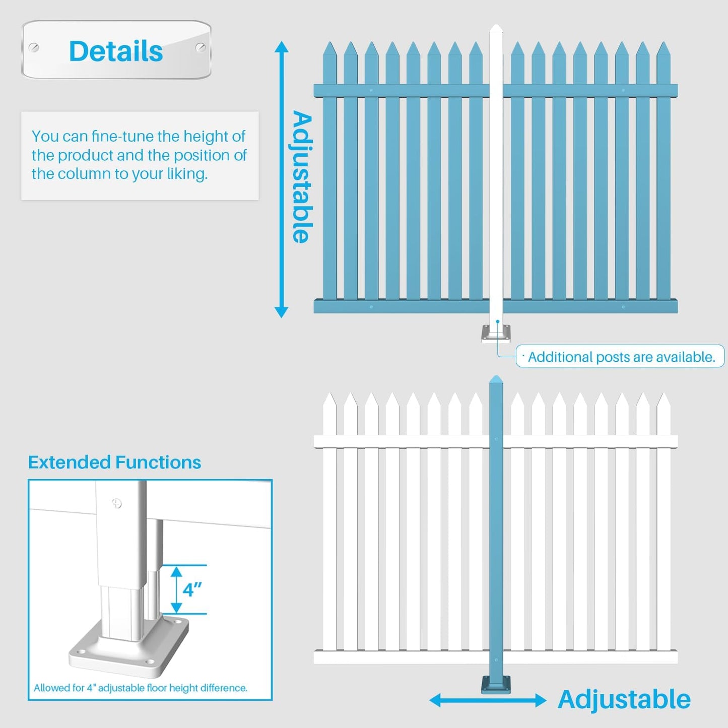 Patio 6 Sets Vinyl Picket Fence Panels 36" H x 84" W White PVC Decorative Fence for Front Yard Porch Patio Deck Pool Air Conditioner Fence Safety Dog Fence (34 Pickets, Straight)