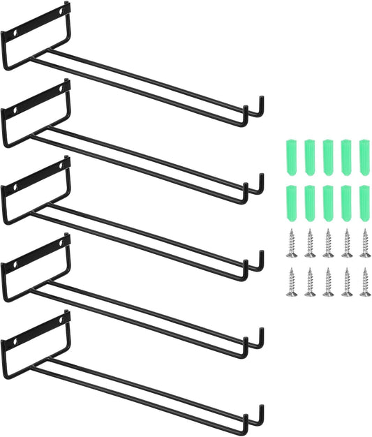 Uxcell 5-Pack Black Iron Wine Glass Rack, 11.02" Hanging Stemware Holder, Under Cabinet & Wall Mountable, Perfect for Kitchens & Bars