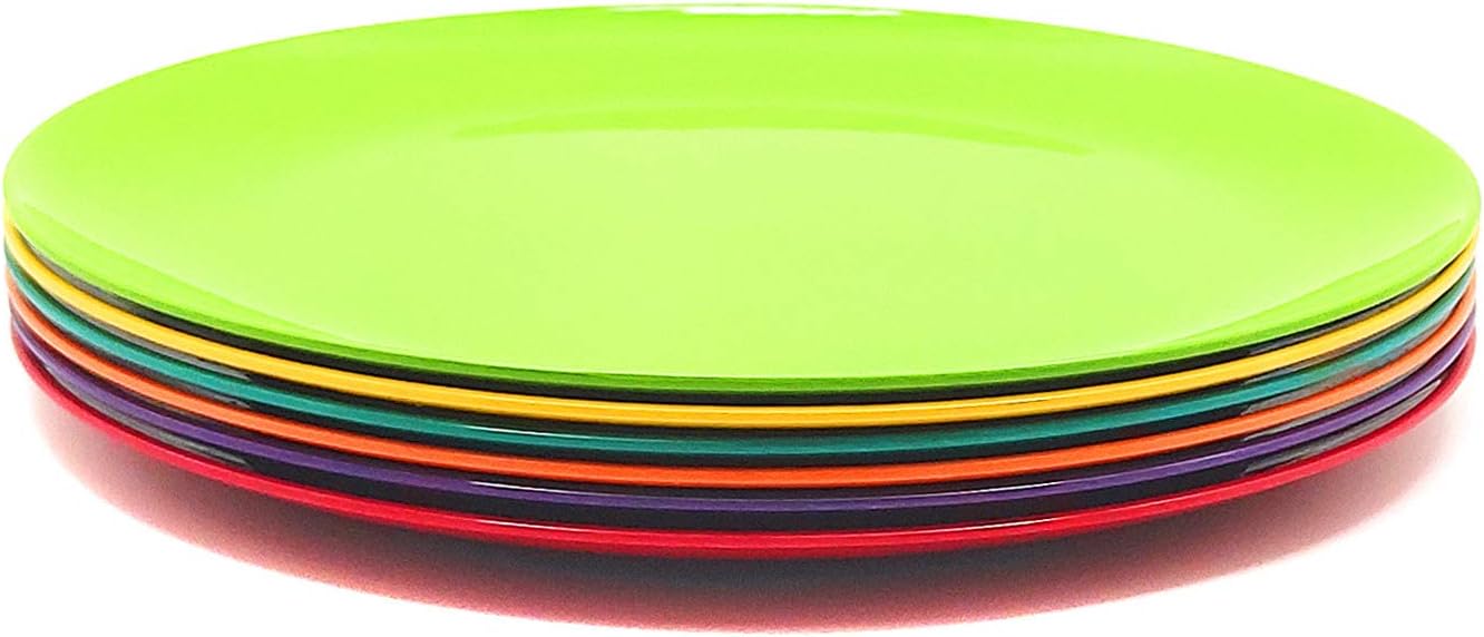 KOXIN-KARLU Melamine Plates, 10.5-inch Dinner Plates Dinnerware Dish, set of 6 in 6 Assorted Colors | 100% Melamine, Dishwasher Safe, BPA Free
