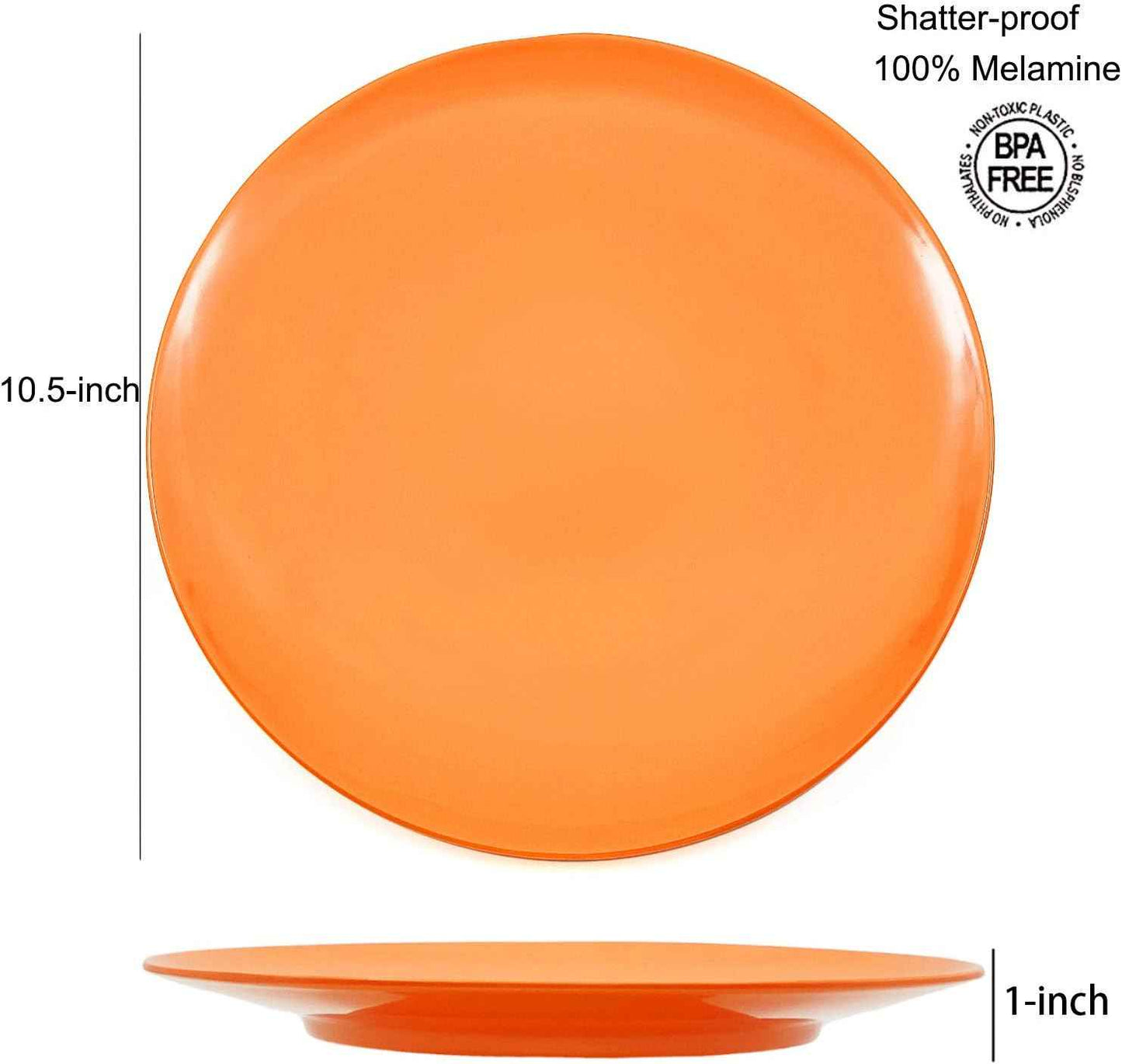 KX-WARE Melamine Plates, 10.5-inch Dinner Plates set of 6 Multicolor, 100% Melamine Dishwasher Safe BPA Free
